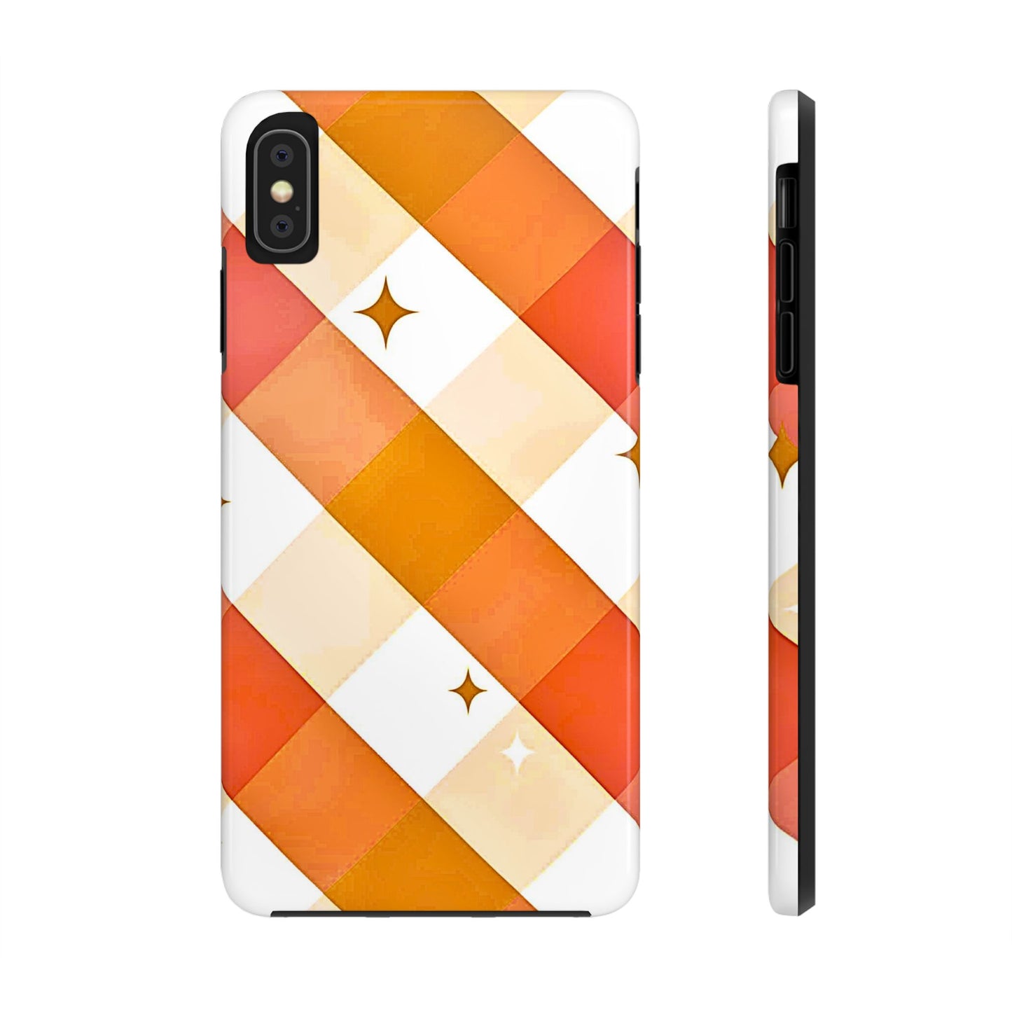 Pastel Orange & Pink Checkered Stars Tough Phone Case | Aesthetic