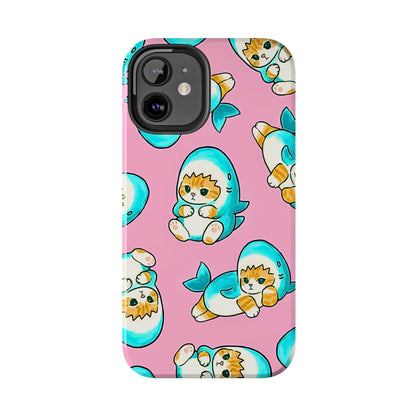 Pink Cute Shark Cats Pattern Tough Phone Case | Animals