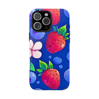 Cute Blueberry Strawberry Fruit Pattern Tough Phone Case | Aesthetic