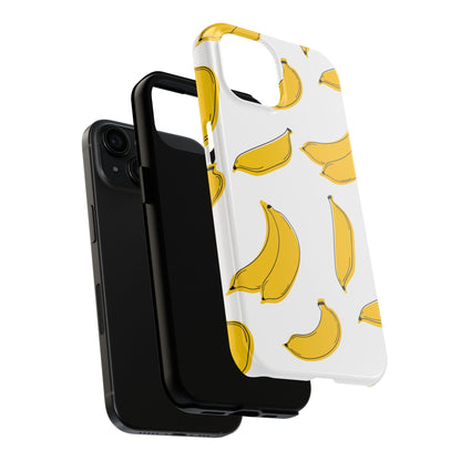 Bold Yellow Banana Pattern Minimal Line Art Tough Phone Case | Food