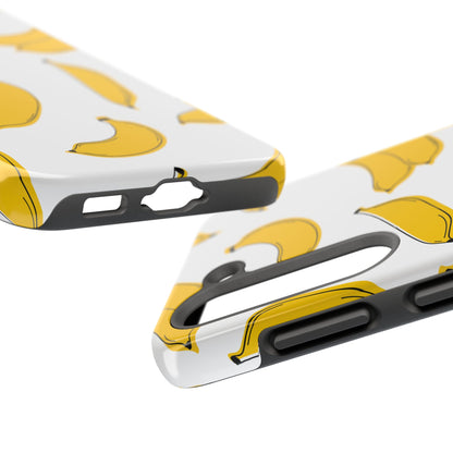 Bold Yellow Banana Pattern Minimal Line Art Tough Phone Case | Food