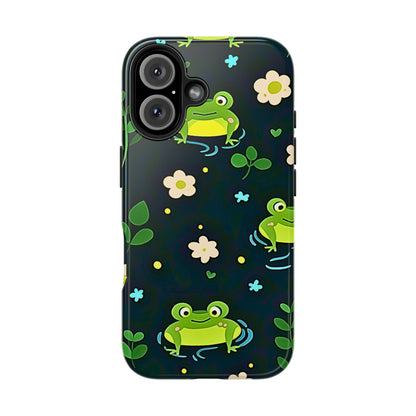 Kawaii Froggy Pattern Black Tough Phone Case | Animals