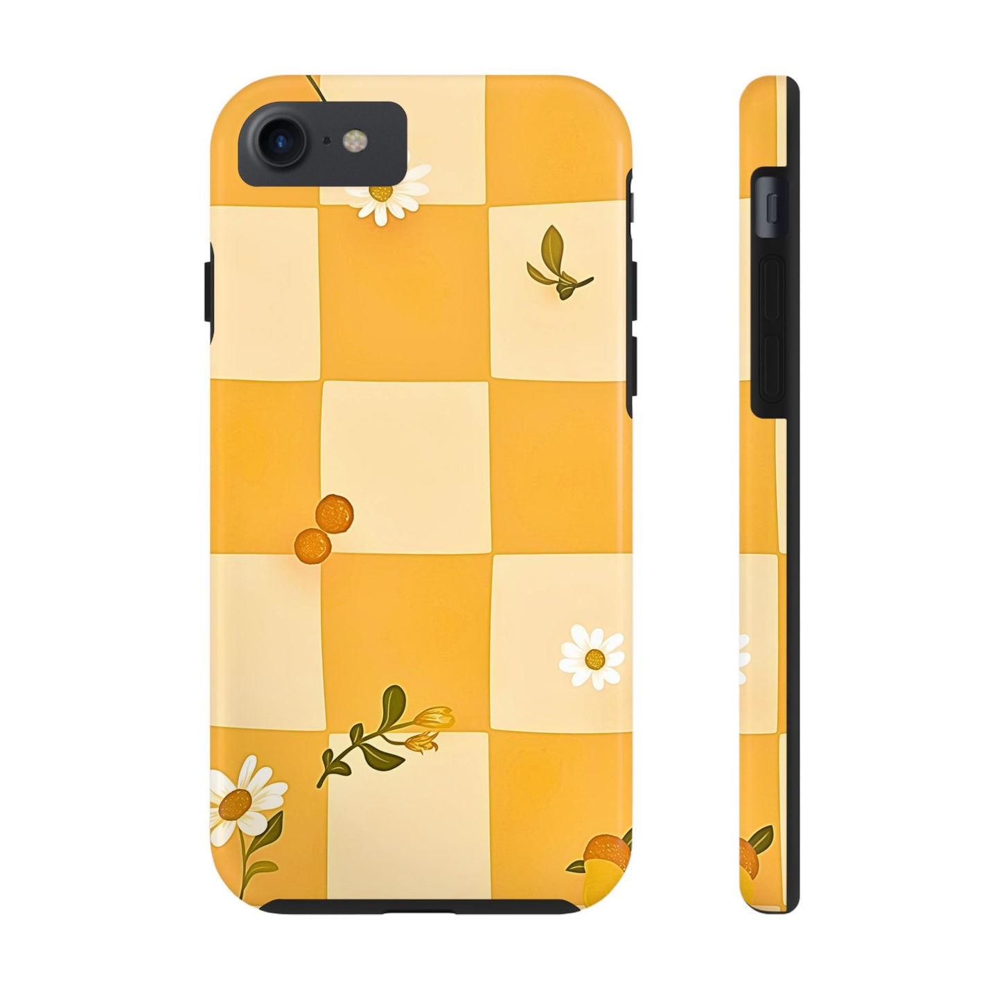 Yellow Checkered Preppy Daisies Tough Phone Case | Aesthetic