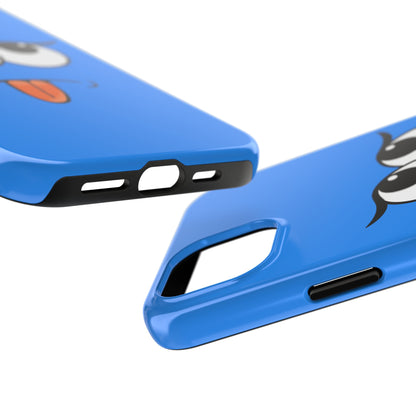 Silly Tongue Out Cartoon Face Blue Background Tough Phone Case | Funny