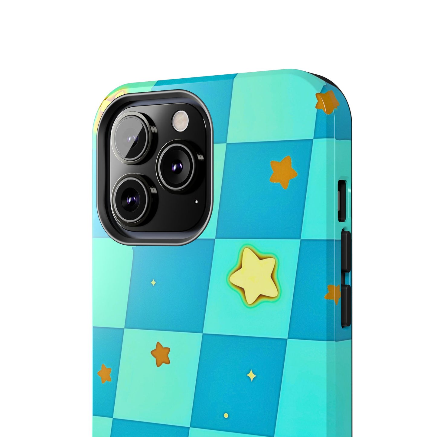 Vibrant Preppy Checkered Blue & Yellow Stars Tough Phone Case | Aesthetic