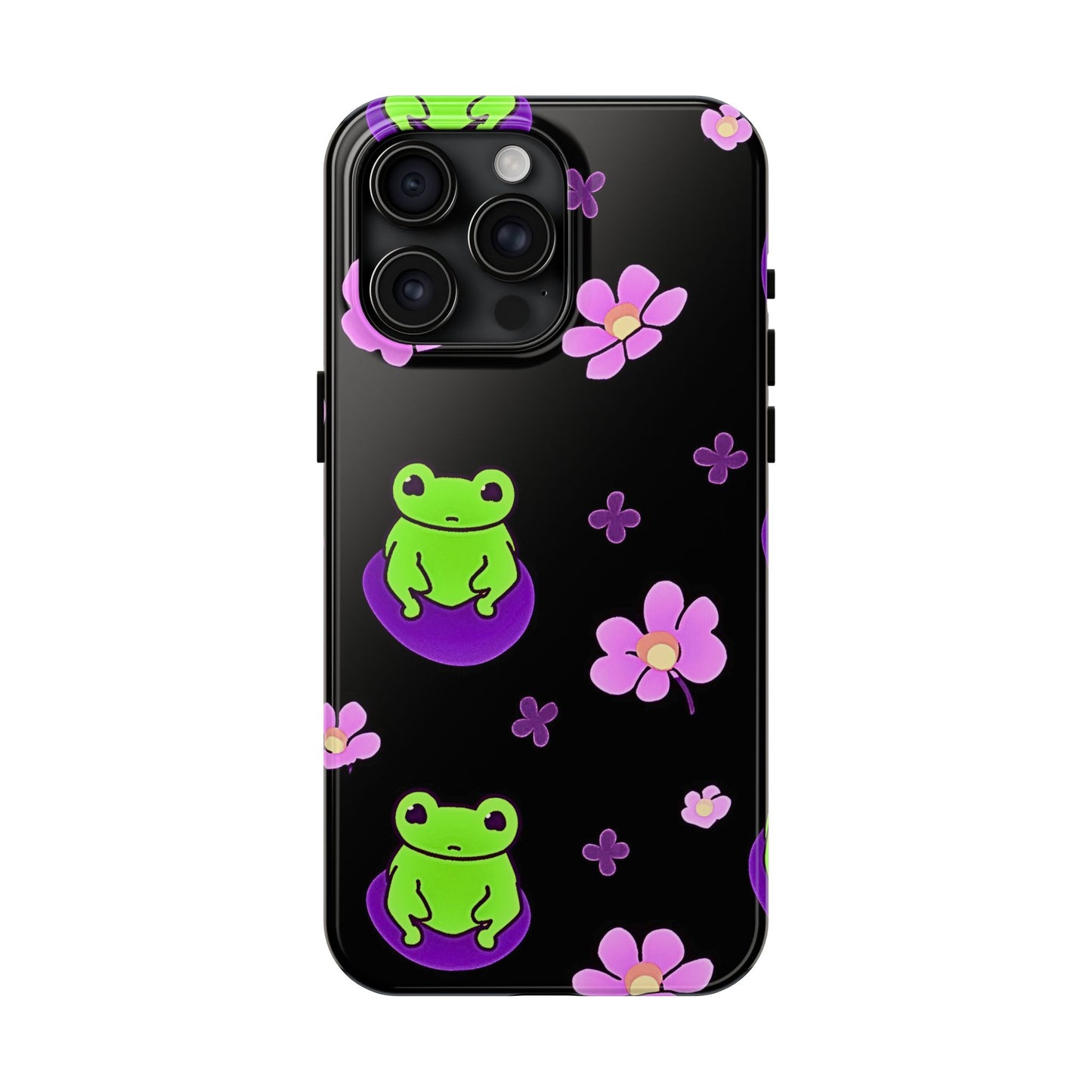 Cute Frog & Pink Flowers Pattern Style Tough Phone Case | Animals