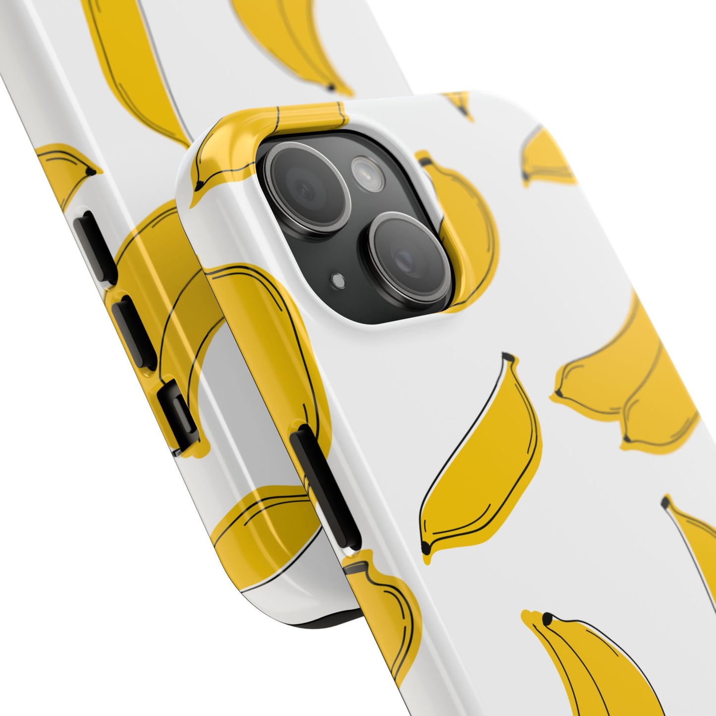 Bold Yellow Banana Pattern Minimal Line Art Tough Phone Case | Food