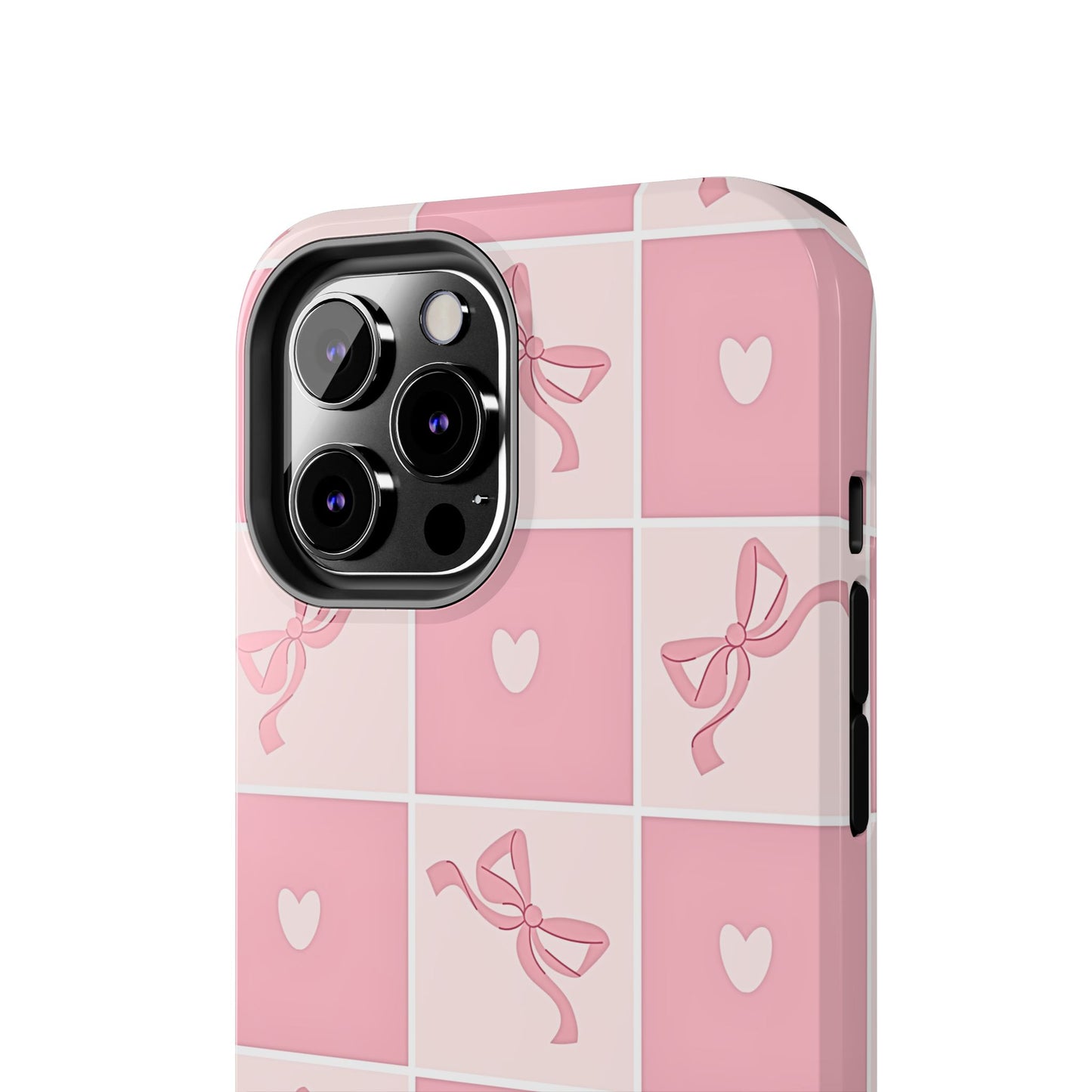 Girly Pink Bow and Heart Grid Pastel Tough Phone Case | Aesthetic