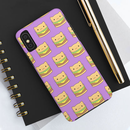 Kawaii Cat Burger Pattern Purple Background Cute Tough Phone Case | Food