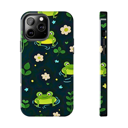 Kawaii Froggy Pattern Black Tough Phone Case | Animals
