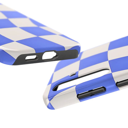 Funda resistente para teléfono con estampado ondulado de cuadros azules | Estética