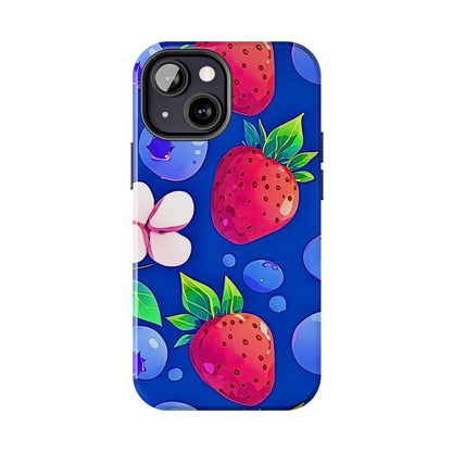 Cute Blueberry Strawberry Fruit Pattern Tough Phone Case | Aesthetic