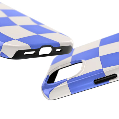 Funda resistente para teléfono con estampado ondulado de cuadros azules | Estética