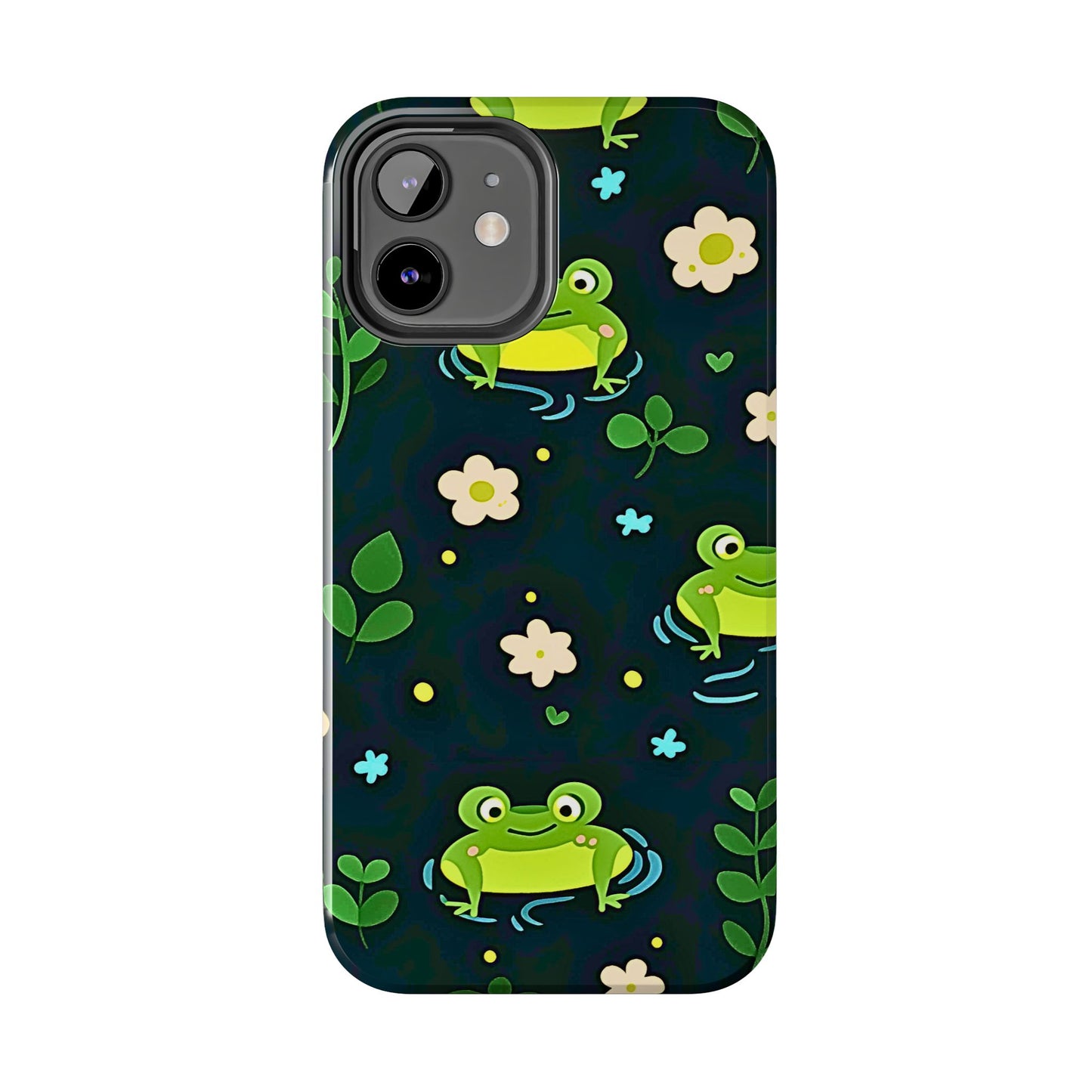 Kawaii Froggy Pattern Black Tough Phone Case | Animals