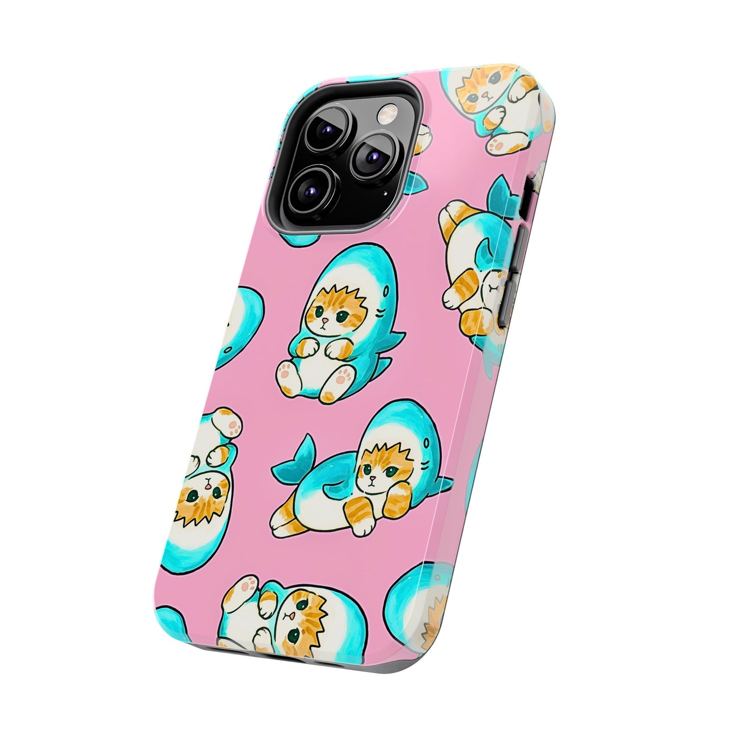 Pink Cute Shark Cats Pattern Tough Phone Case | Animals