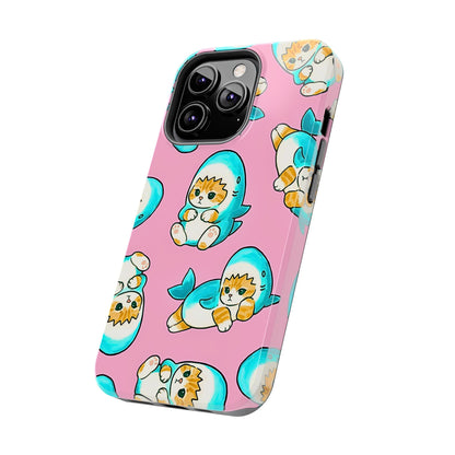 Pink Cute Shark Cats Pattern Tough Phone Case | Animals