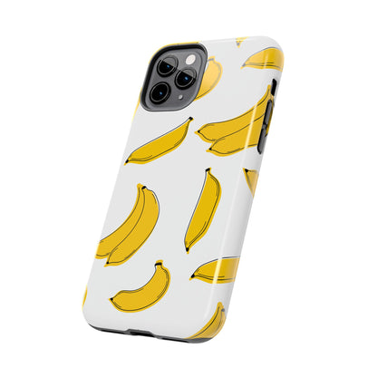 Bold Yellow Banana Pattern Minimal Line Art Tough Phone Case | Food