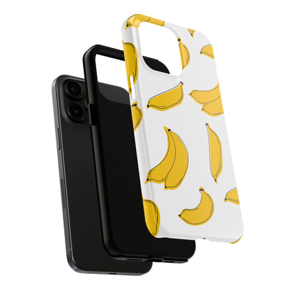 Bold Yellow Banana Pattern Minimal Line Art Tough Phone Case | Food