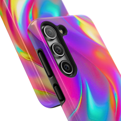 Funda resistente para teléfono con brillo metálico holográfico y estilo abstracto | Estética