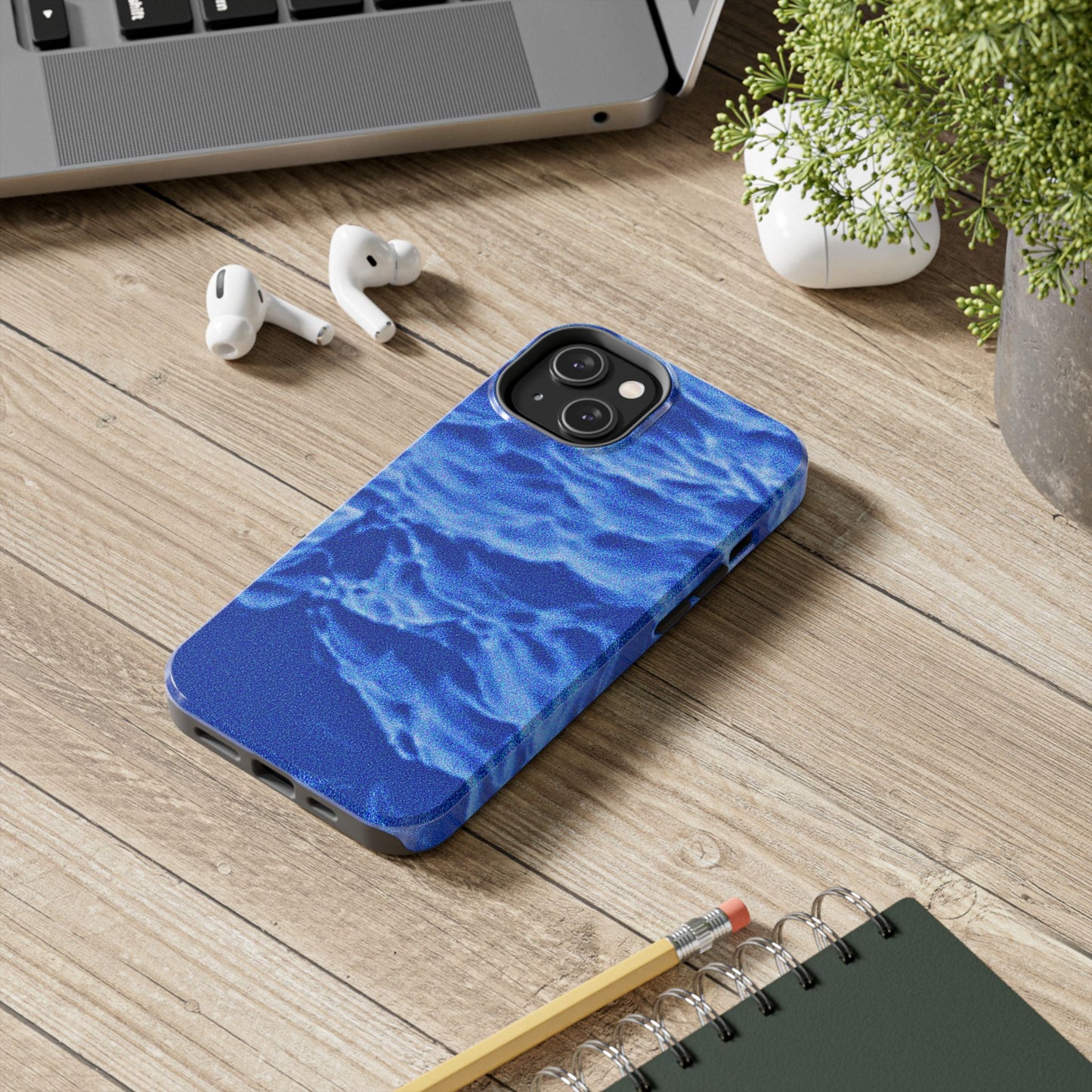 Funda resistente para teléfono azul oscuro con olas del océano borrosas | Estética