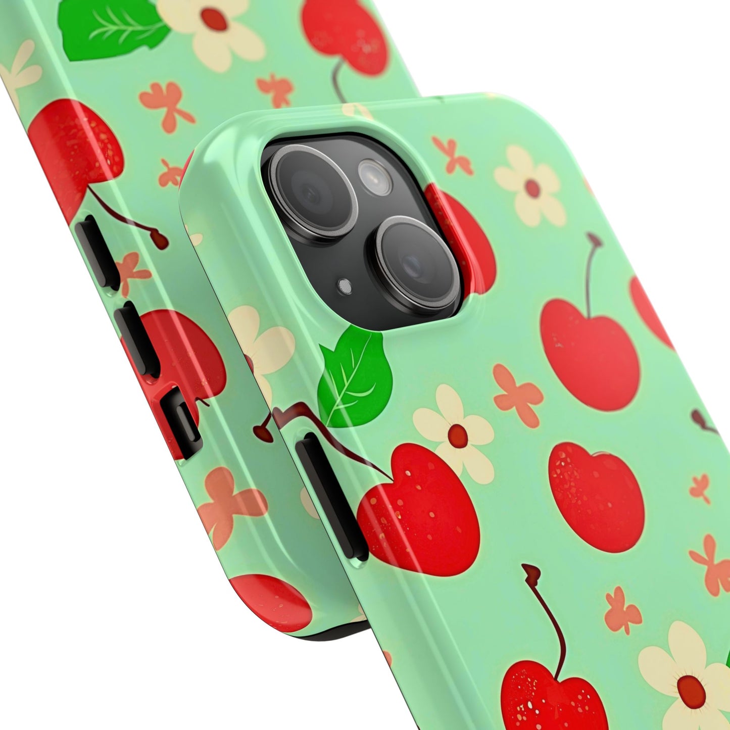 Cute Cherry Flower Pattern Mint Tough Phone Case | Aesthetic