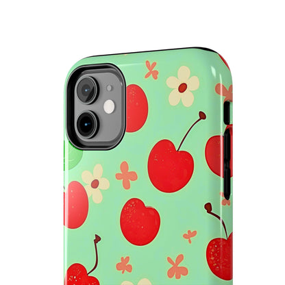 Cute Cherry Flower Pattern Mint Tough Phone Case | Aesthetic