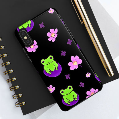 Cute Frog & Pink Flowers Pattern Style Tough Phone Case | Animals