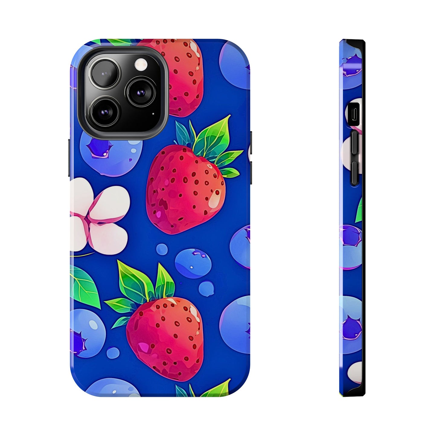 Cute Blueberry Strawberry Fruit Pattern Tough Phone Case | Aesthetic