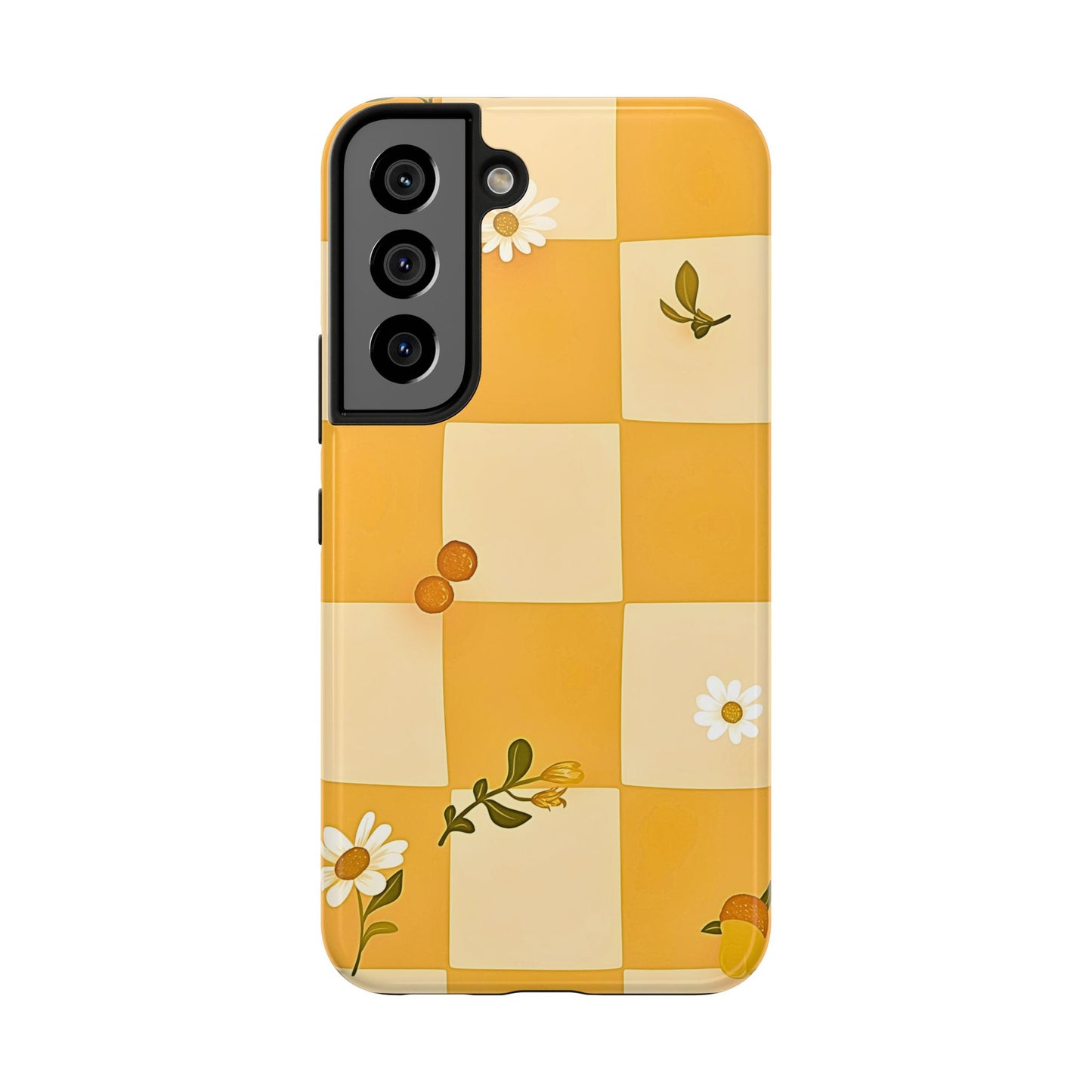 Yellow Checkered Preppy Daisies Tough Phone Case | Aesthetic