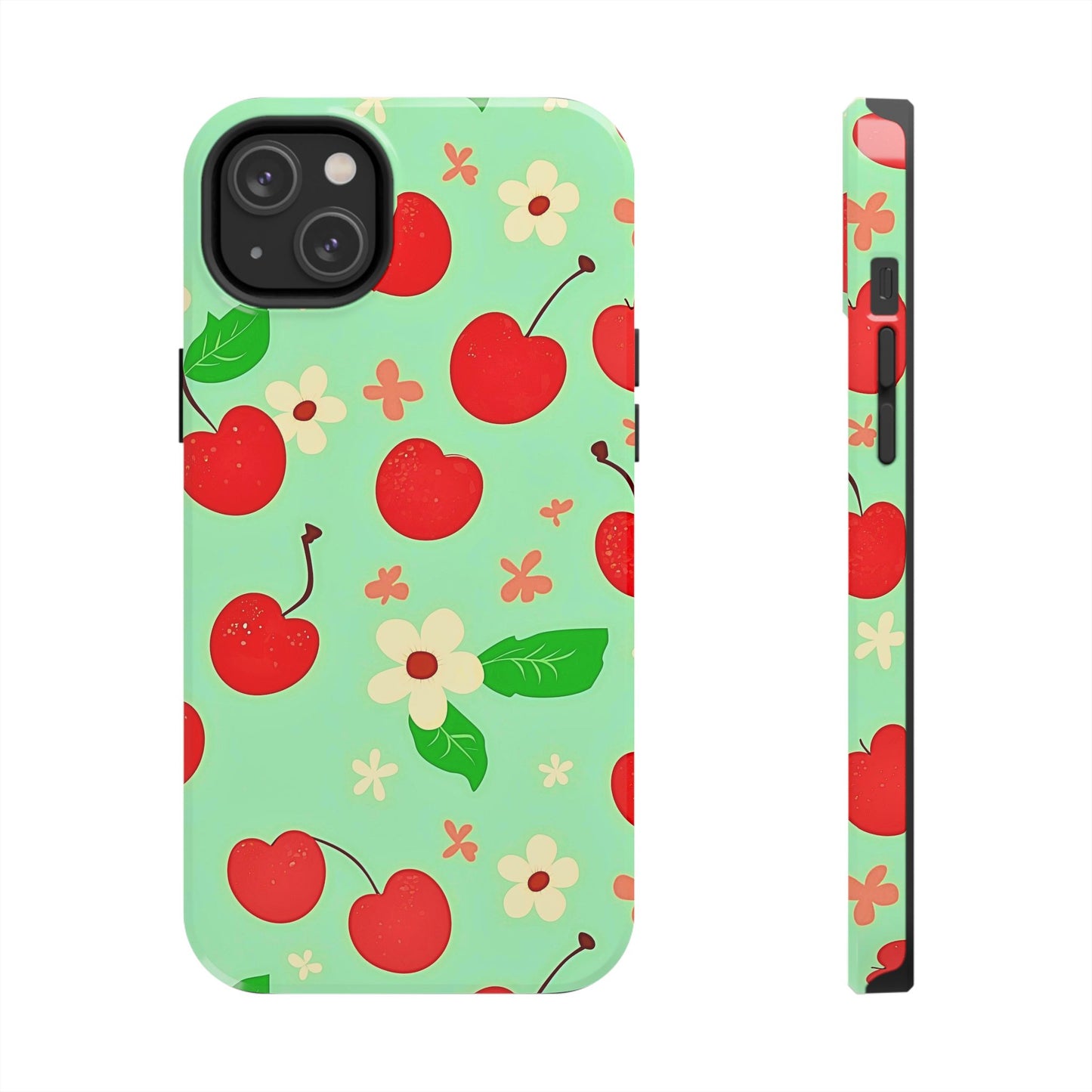 Cute Cherry Flower Pattern Mint Tough Phone Case | Aesthetic