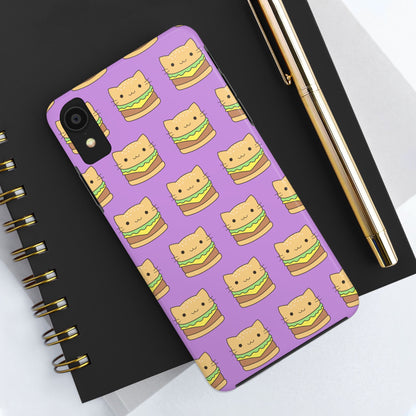 Kawaii Cat Burger Pattern Purple Background Cute Tough Phone Case | Food