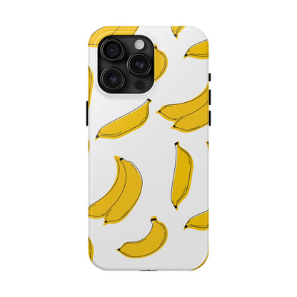 Bold Yellow Banana Pattern Minimal Line Art Tough Phone Case | Food