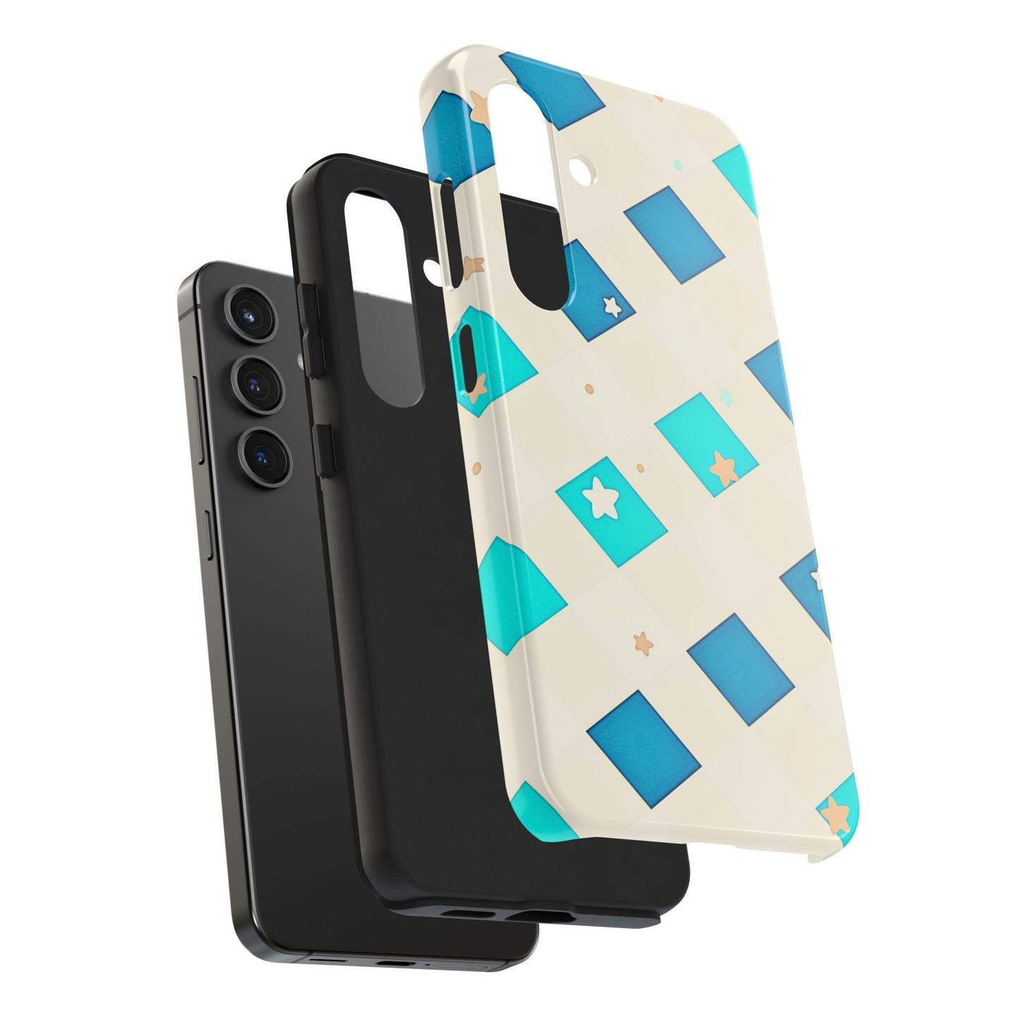 Modern Preppy Checkered Teal Stars Tough Phone Case | Aesthetic