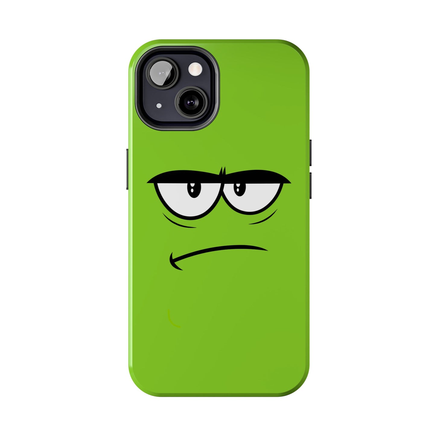Grumpy Mood Face Green Background Funny Expression Tough Phone Case | Funny