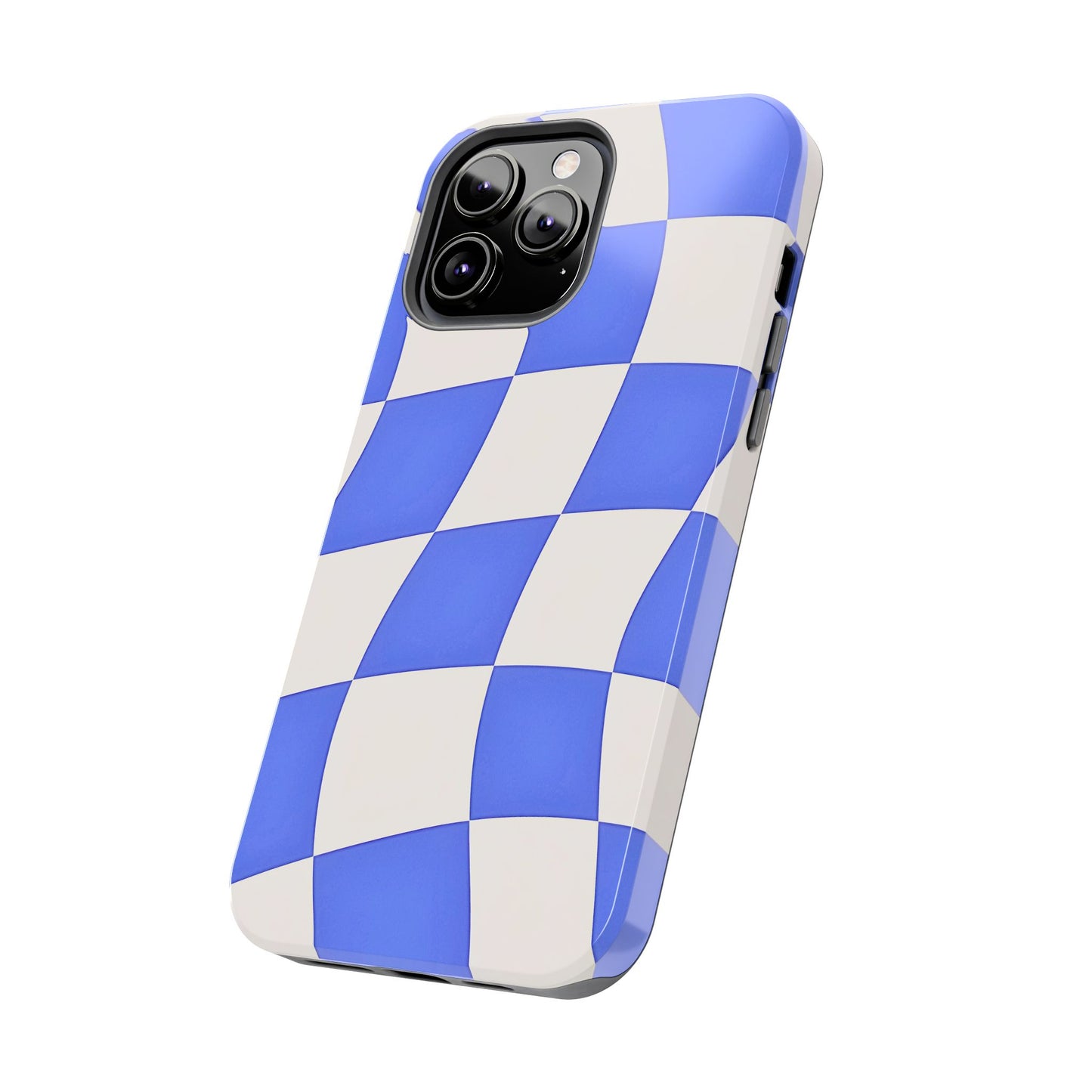 Funda resistente para teléfono con estampado ondulado de cuadros azules | Estética
