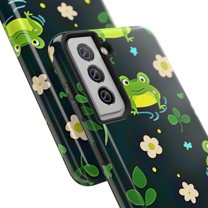 Kawaii Froggy Pattern Black Tough Phone Case | Animals