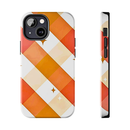 Pastel Orange & Pink Checkered Stars Tough Phone Case | Aesthetic