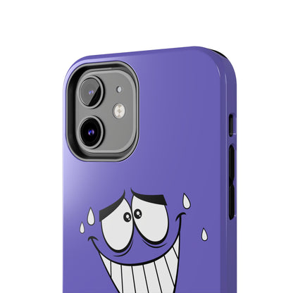 Awkward Nervous Cartoon Face Purple Background Tough Phone Case | Funny