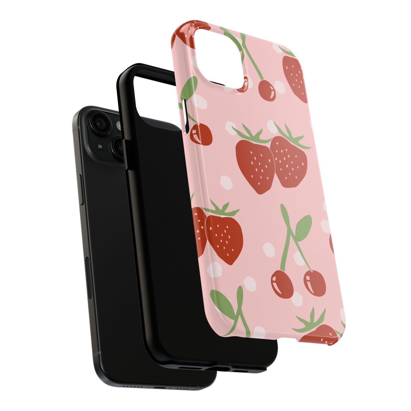 Cute Pink and Red Cherry and Strawberry Tough Phone Case | Food