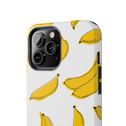 Bold Yellow Banana Pattern Minimal Line Art Tough Phone Case | Food