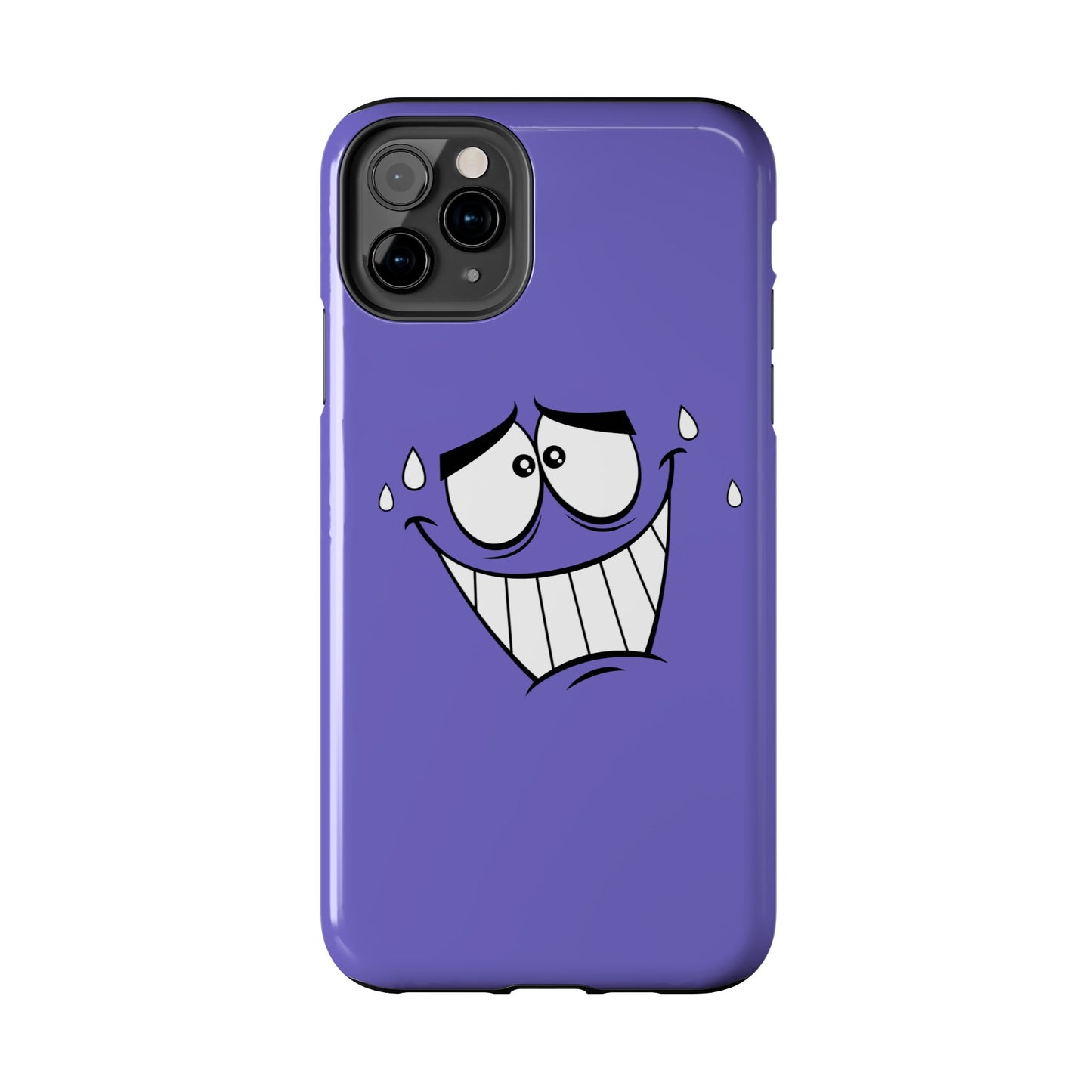 Awkward Nervous Cartoon Face Purple Background Tough Phone Case | Funny