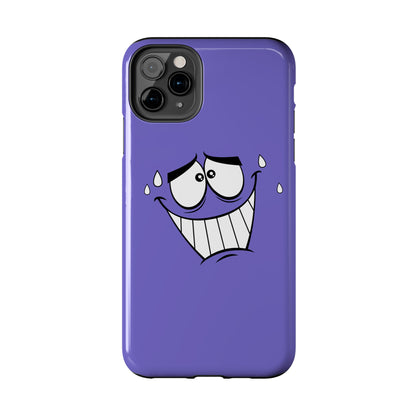 Awkward Nervous Cartoon Face Purple Background Tough Phone Case | Funny