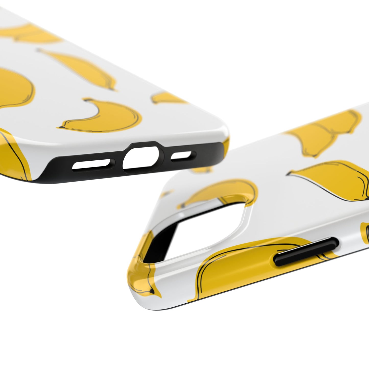 Bold Yellow Banana Pattern Minimal Line Art Tough Phone Case | Food