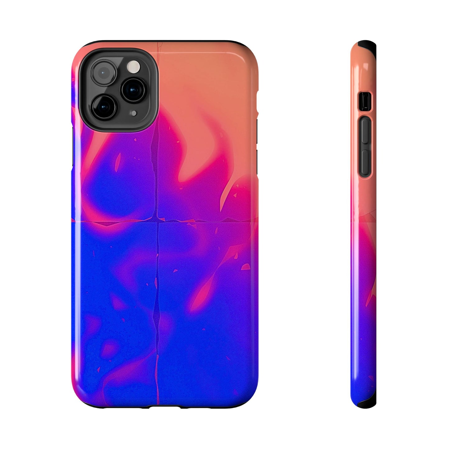 Funda resistente para teléfono con diseño de llamas, degradado abstracto y resplandor del atardecer | Estética