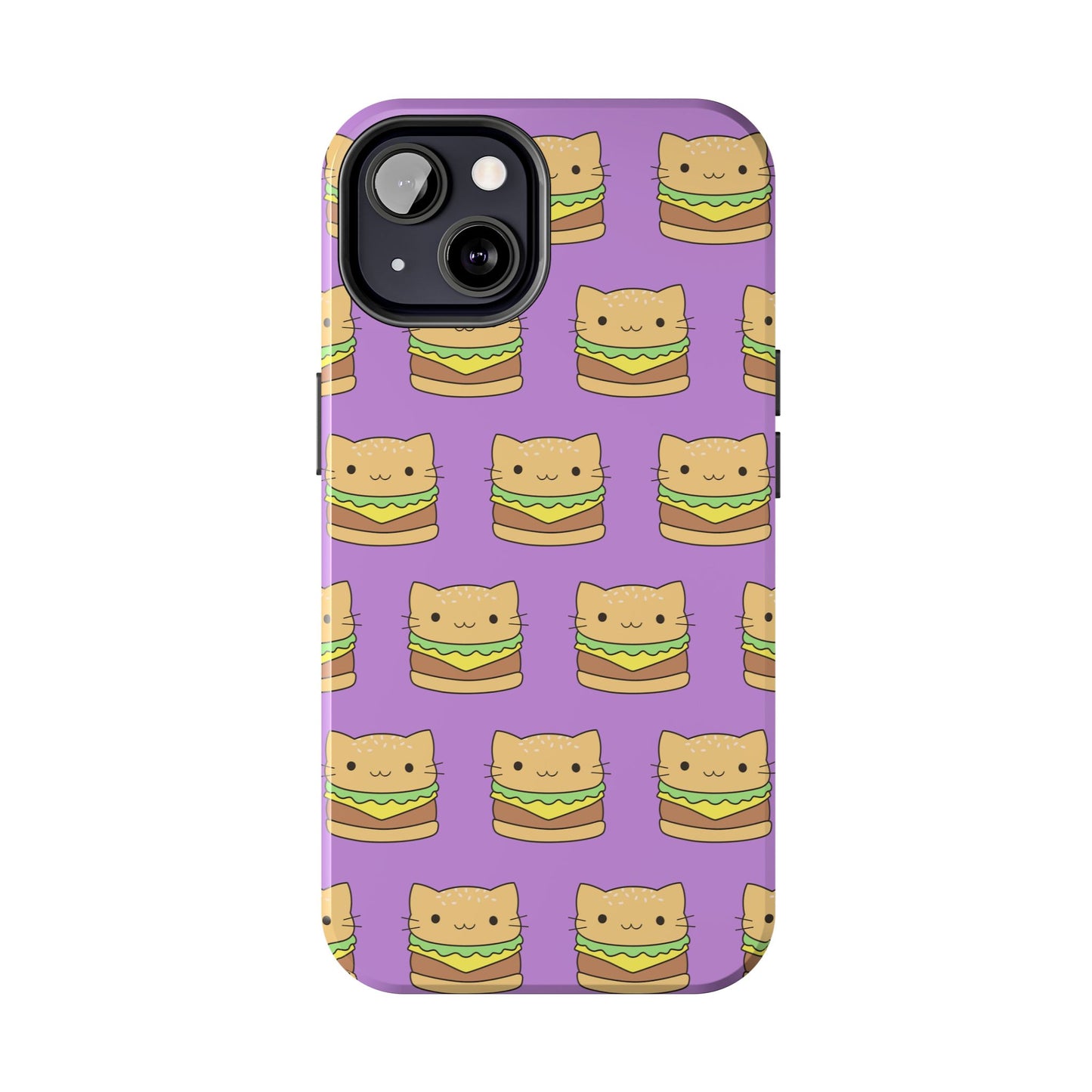 Kawaii Cat Burger Pattern Purple Background Cute Tough Phone Case | Food