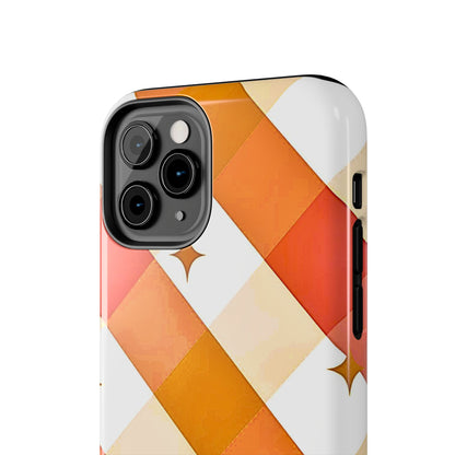 Pastel Orange & Pink Checkered Stars Tough Phone Case | Aesthetic
