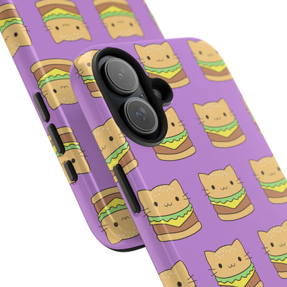 Kawaii Cat Burger Pattern Purple Background Cute Tough Phone Case | Food