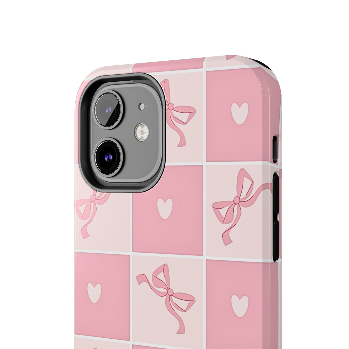 Girly Pink Bow and Heart Grid Pastel Tough Phone Case | Aesthetic