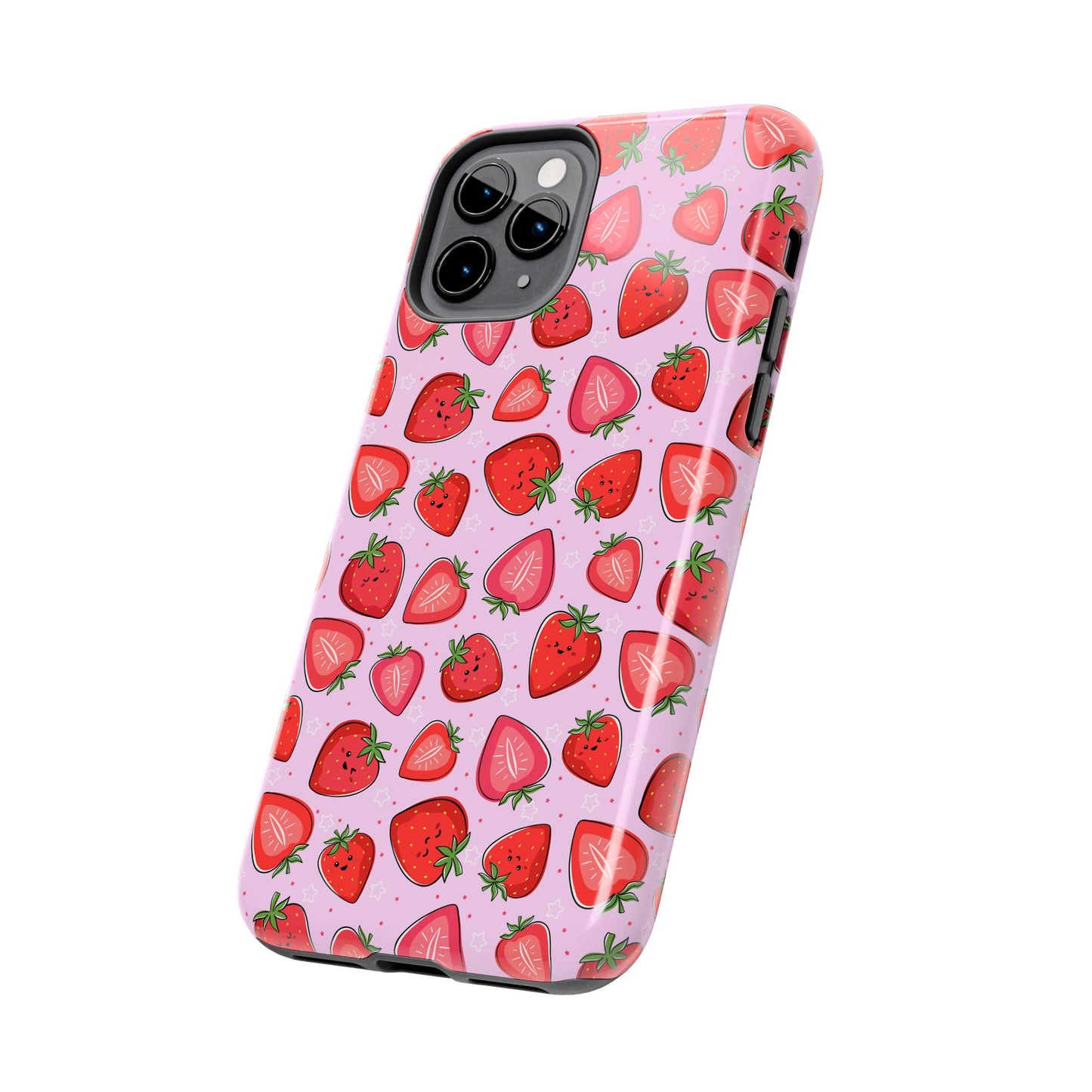 Kawaii Strawberry Cartoon Pattern Pink Aesthetic Tough Phone Case | Food