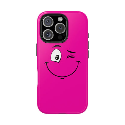 Winking Face Pink Background Cheeky Cartoon Style Tough Phone Case | Funny